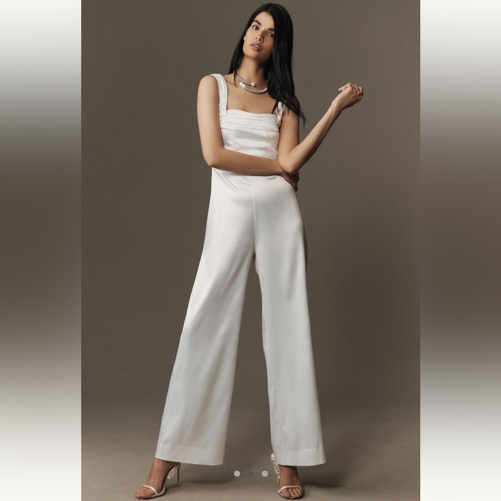 BHLDN Sleeveless Satin Flared Jumpsuit - Sz M
